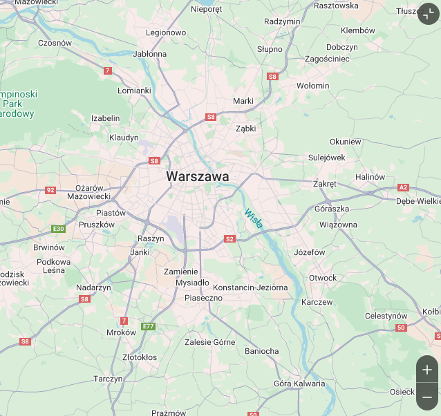 Mapa obszaru działania - Warszawa i okolice